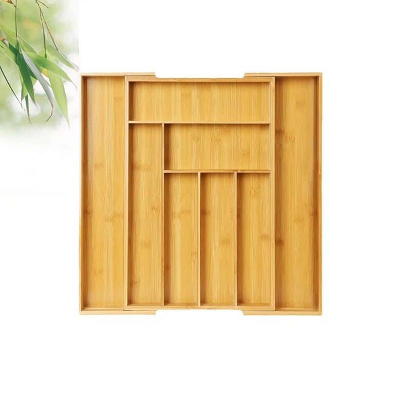 Organizador de Gaveta Expansível para Talheres de Bambu
