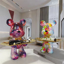 Escultura Decorativa Urso Graffiti - Design Contemporâneo em Resina Premium com Bandeja  para Chaves –