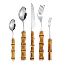 Conjunto de Talheres de Bambu - Aço Inoxidável, Cabo Natural, Retrô