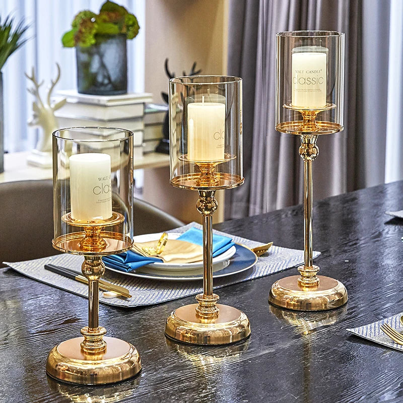 Castiçal de Vidro Dourado para Mesa Posta