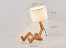 Wooden Robot Shape Table Lamp Indoor Study Reading Desk Lamp Nordic Modern Desktop Decorative Night Light EU/UK/AU/US plug