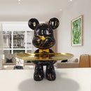 Escultura Decorativa Urso Graffiti - Design Contemporâneo em Resina Premium com Bandeja  para Chaves –