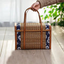 Cesta de Piquenique Trançada com Alça de Vime, Dobrável - Design Artesanal