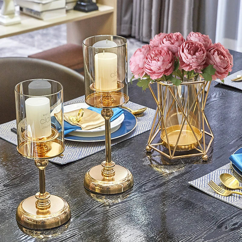 Castiçal de Vidro Dourado para Mesa Posta