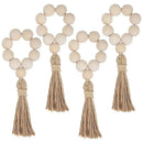 1/12PCS Wood Bead Napkin Rings Garland With Tassels Farmhouse Beads Rustic Country Table Napkin Holder Weddings Home Boho Decor