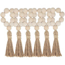 1/12PCS Wood Bead Napkin Rings Garland With Tassels Farmhouse Beads Rustic Country Table Napkin Holder Weddings Home Boho Decor
