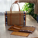 Cesta de Piquenique Trançada com Alça de Vime, Dobrável - Design Artesanal