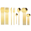 Conjunto de Talheres com Cabo Preto e Dourado, 24 peças, Aço Inoxidável