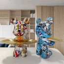 Escultura Decorativa Urso Graffiti - Design Contemporâneo em Resina Premium com Bandeja  para Chaves –