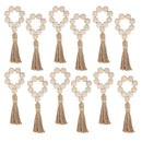 1/12PCS Wood Bead Napkin Rings Garland With Tassels Farmhouse Beads Rustic Country Table Napkin Holder Weddings Home Boho Decor