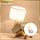 Wooden Robot Shape Table Lamp Indoor Study Reading Desk Lamp Nordic Modern Desktop Decorative Night Light EU/UK/AU/US plug