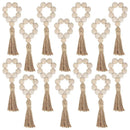 1/12PCS Wood Bead Napkin Rings Garland With Tassels Farmhouse Beads Rustic Country Table Napkin Holder Weddings Home Boho Decor